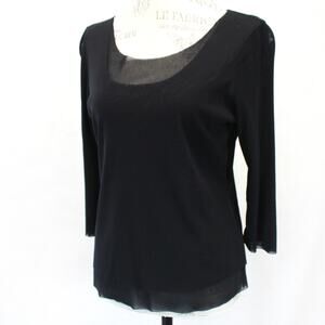 Babette Black Sheer Blouse Top Pullover Gothic Slim Minimalist Boat-Neck Small